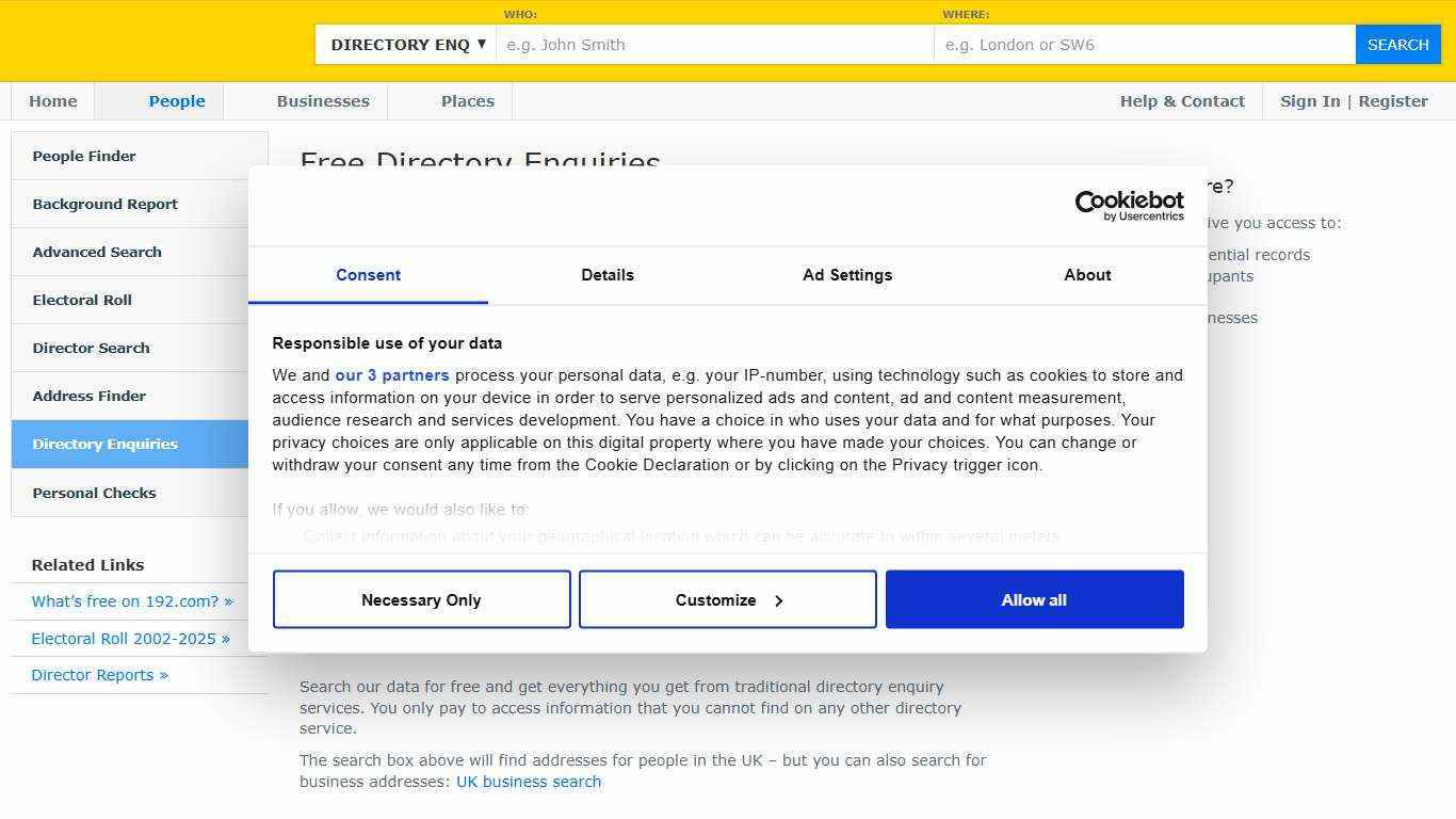 Directory Enquiries - UK telephone directory - 192.com